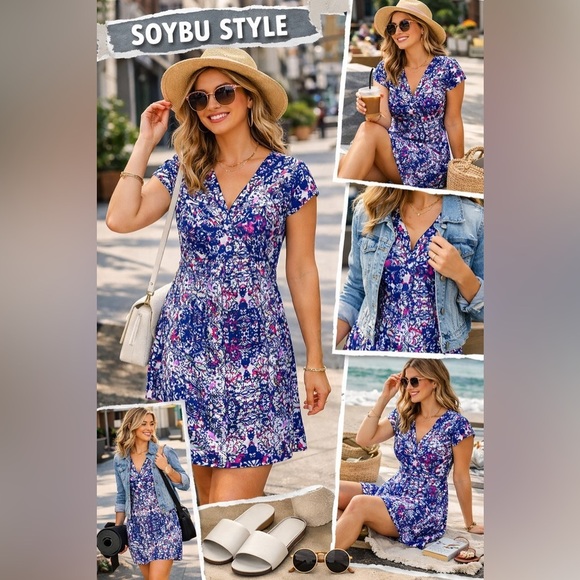 Soybu Dresses & Skirts - Soybu Floral Dress Athleisure Casual Summer Travel V-Neck Casual Vacation Med